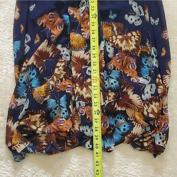 Anthropologie Gyalwana Blue Butterfly Print Flowy Midi Dress, Size 11 - Picture 7 of 10
